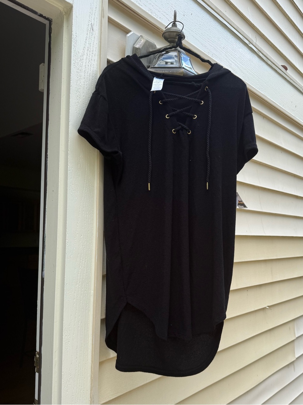 NWT Time And Tru Black Lace-Up Hooded Swim Coverup